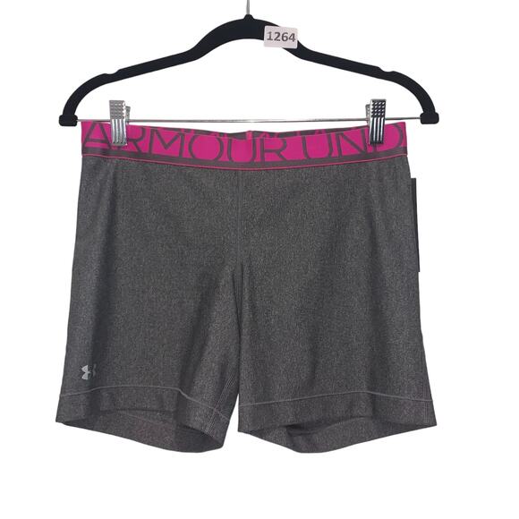 Under Armour, Compression Biker Shorts, Size L, (fits like M) Gray, Hot Pink - Picture 1 of 4